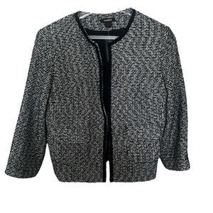 NEW Express $128 White Black Tweed Jacket Blazer Cropped 3/4 Sleeve Women’s 10